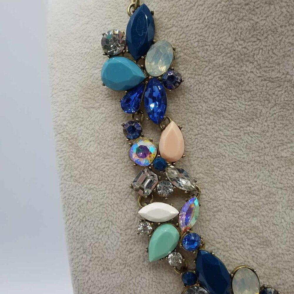 J Crew Shades of Blue Crystal Statement Necklace - Picture 10 of 12